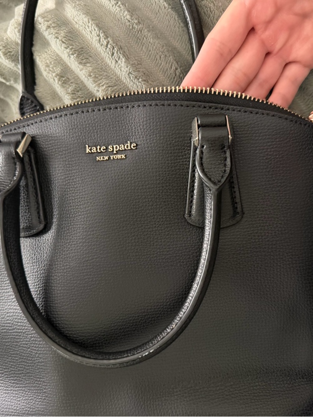 kate spade Black Pebbled Leather Satchel with Gold Hardware